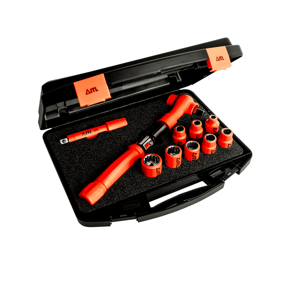 1,000v Insulated 1/2" Drive 12-60Nm Torque Wrench Kit with Metric Sockets