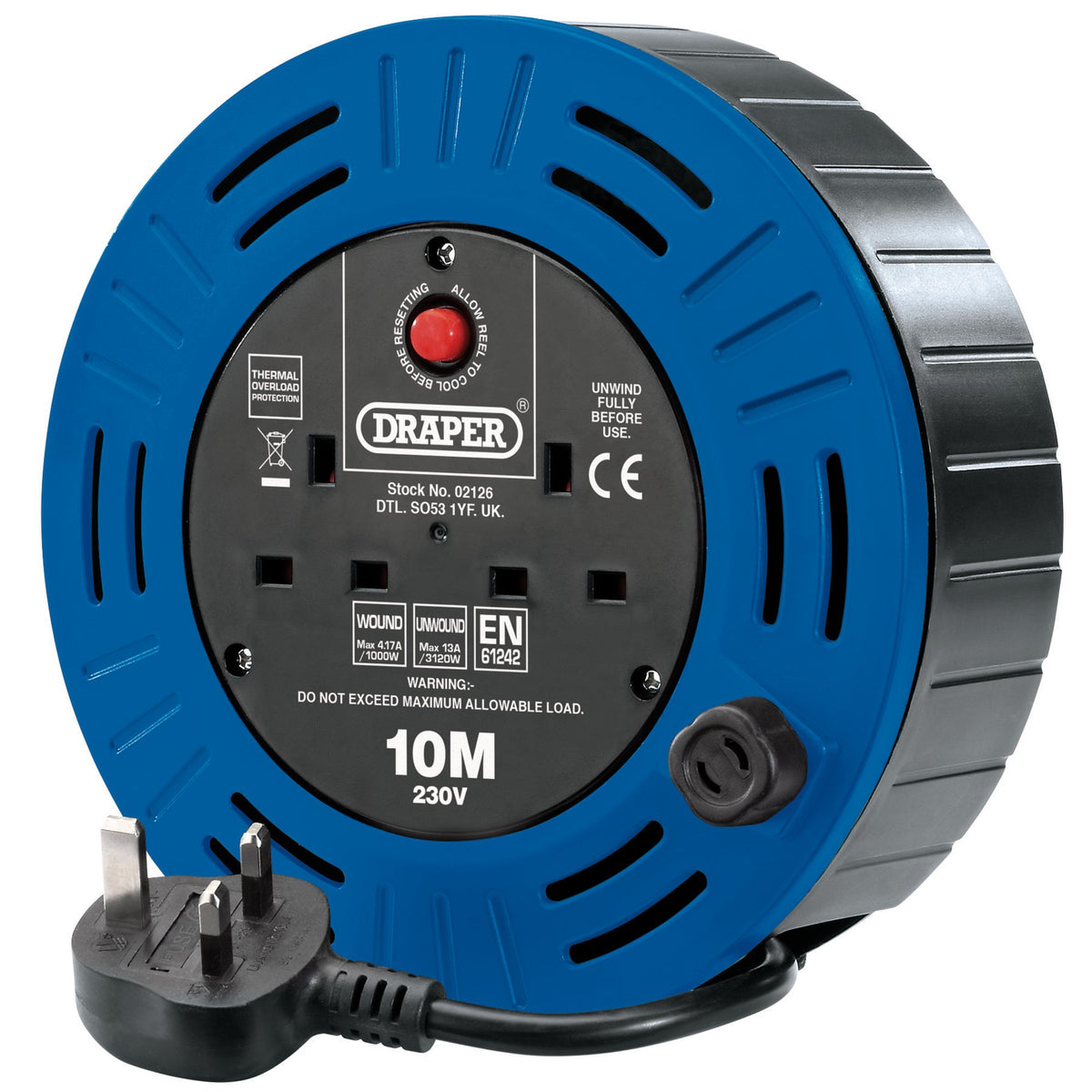 230V-Twin-Socket-Cable-Reel,-10m
