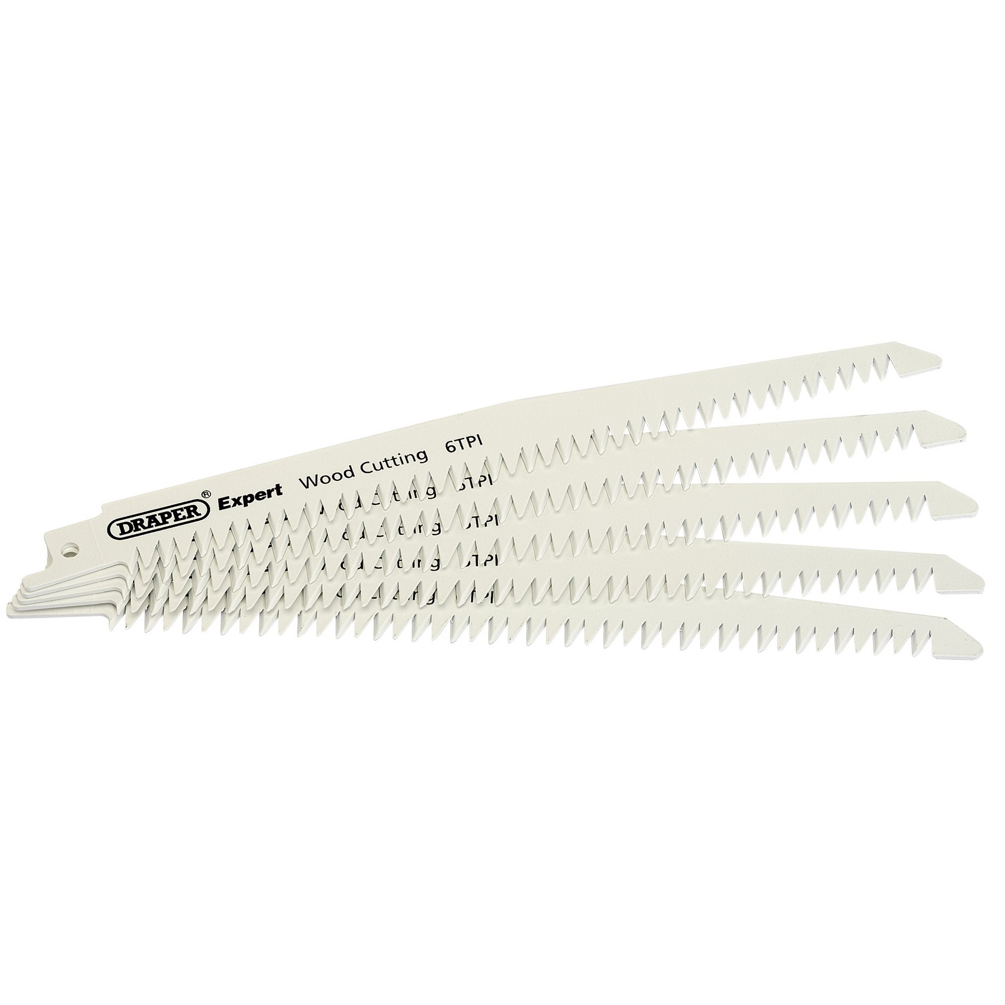 Draper-Expert-Bi-Metal-Reciprocating-Saw-Blades-for-Wood-Cutting,-200mm,-6tpi-(Pack-of-5)