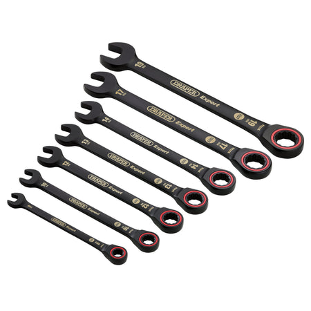 Draper-Expert-HI-TORQ®-Metric-Ratchet-Combination-Spanner-Set,-Black-(7-Piece)