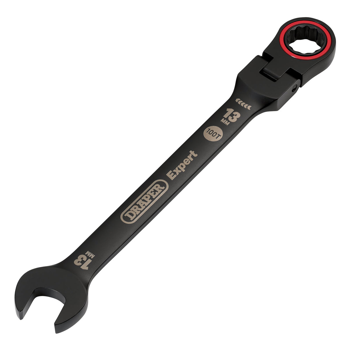 Draper-Expert-HI-TORQ®-Metric-Flexible-Head-Ratchet-Combination-Spanner,-13mm,-Black