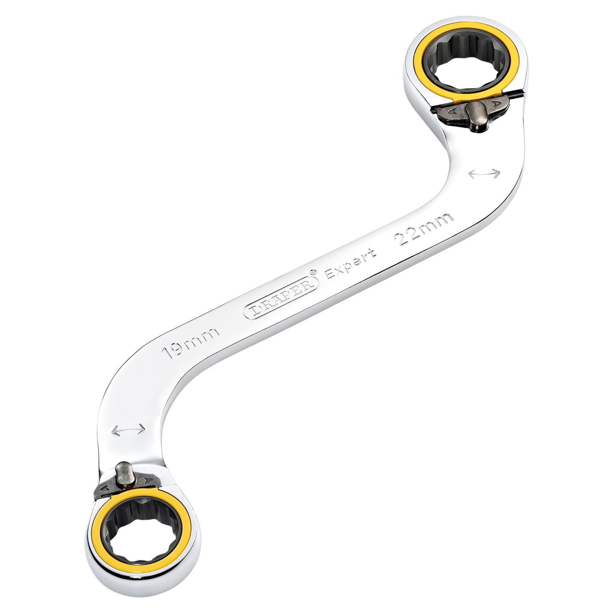 Draper-Expert-HI-TORQ®-Double-Ring-Ratchet-S-Shape-Spanner,-19-x-22mm