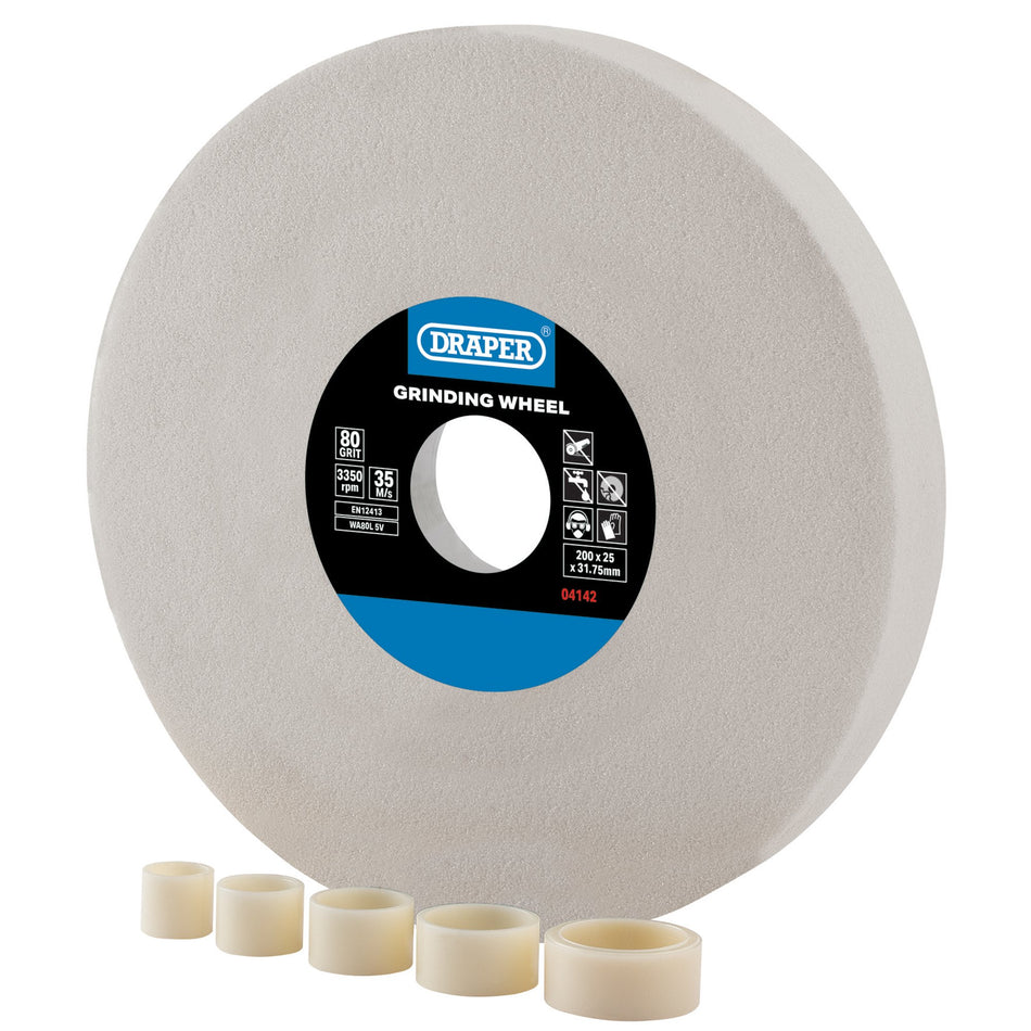 Aluminium-Oxide-Bench-Grinding-Wheel,-200-x-25mm,-80G,-White