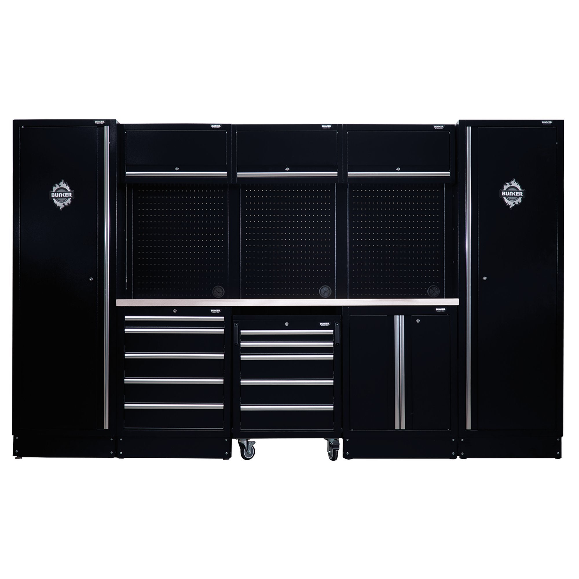 BUNKER®-16-Piece-Modular-Storage-Combo-with-Stainless-Steel-Worktop,-3240mm