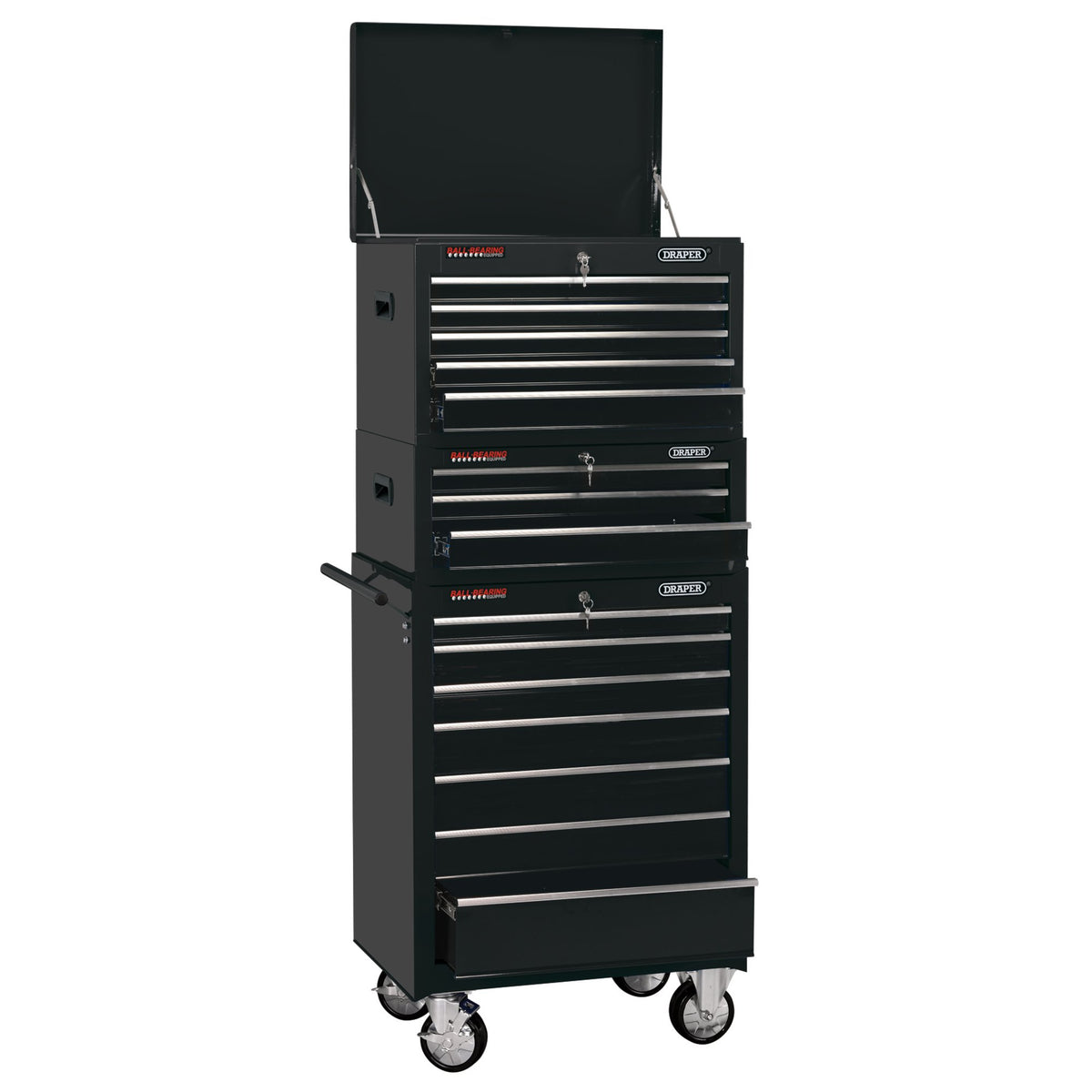 Combined-Roller-Cabinet-and-Tool-Chest,-15-Drawer,-26",-Black