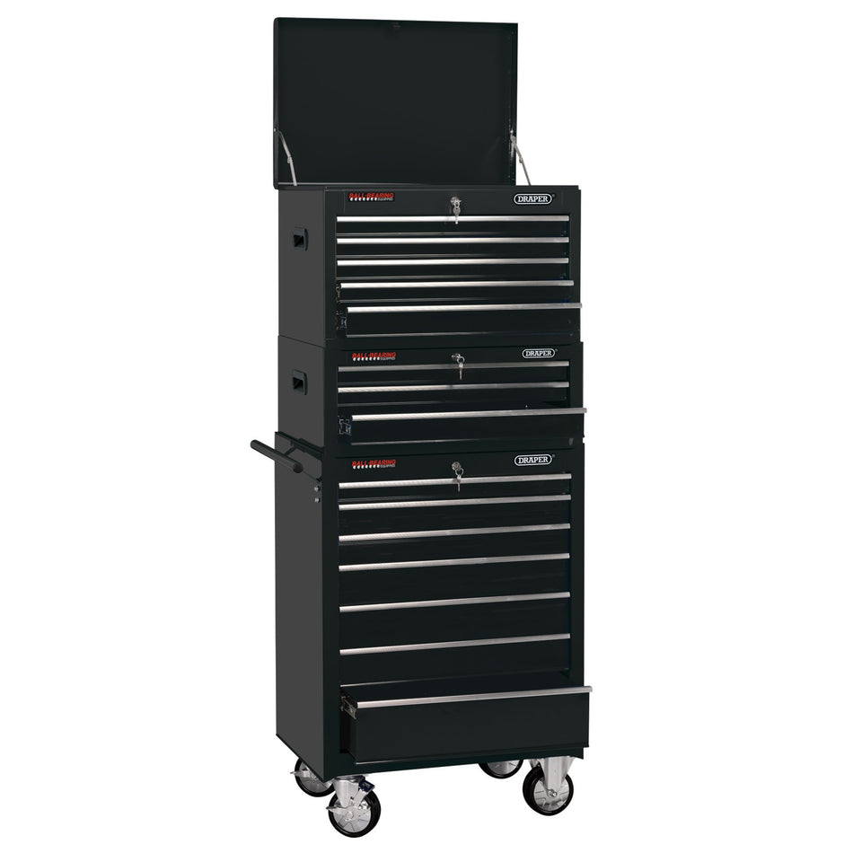 Combined-Roller-Cabinet-and-Tool-Chest,-15-Drawer,-26",-Black