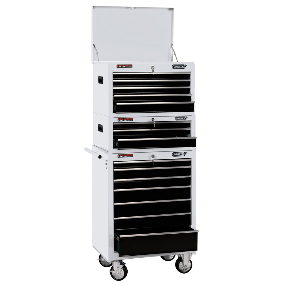 Combined-Roller-Cabinet-and-Tool-Chest,-15-Drawer,-26",-White