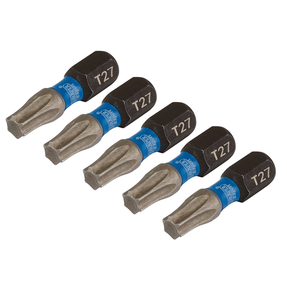 Draper-Expert-TX-STAR®-Impact-Screwdriver-Bits,-T27-x-25mm,-1/4"-Hex-(Pack-of-5)