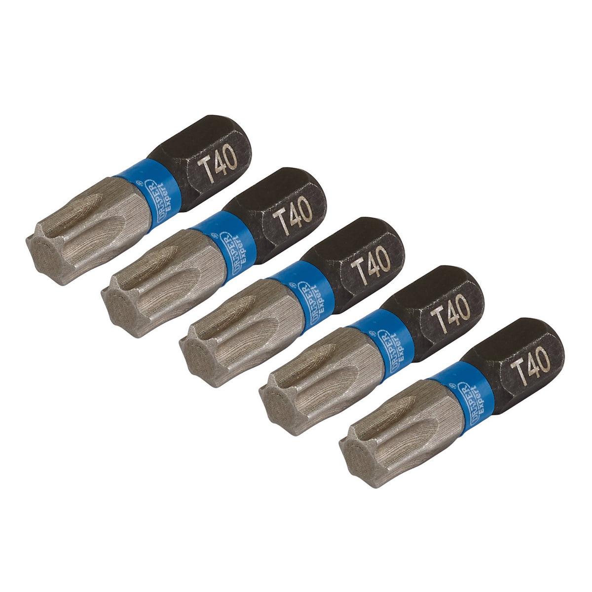 Draper-Expert-TX-STAR®-Impact-Screwdriver-Bits,-T40-x-25mm,-1/4"-Hex-(Pack-of-5)