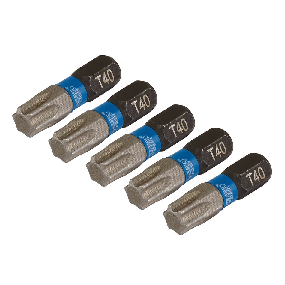 Draper-Expert-TX-STAR®-Impact-Screwdriver-Bits,-T40-x-25mm,-1/4"-Hex-(Pack-of-5)