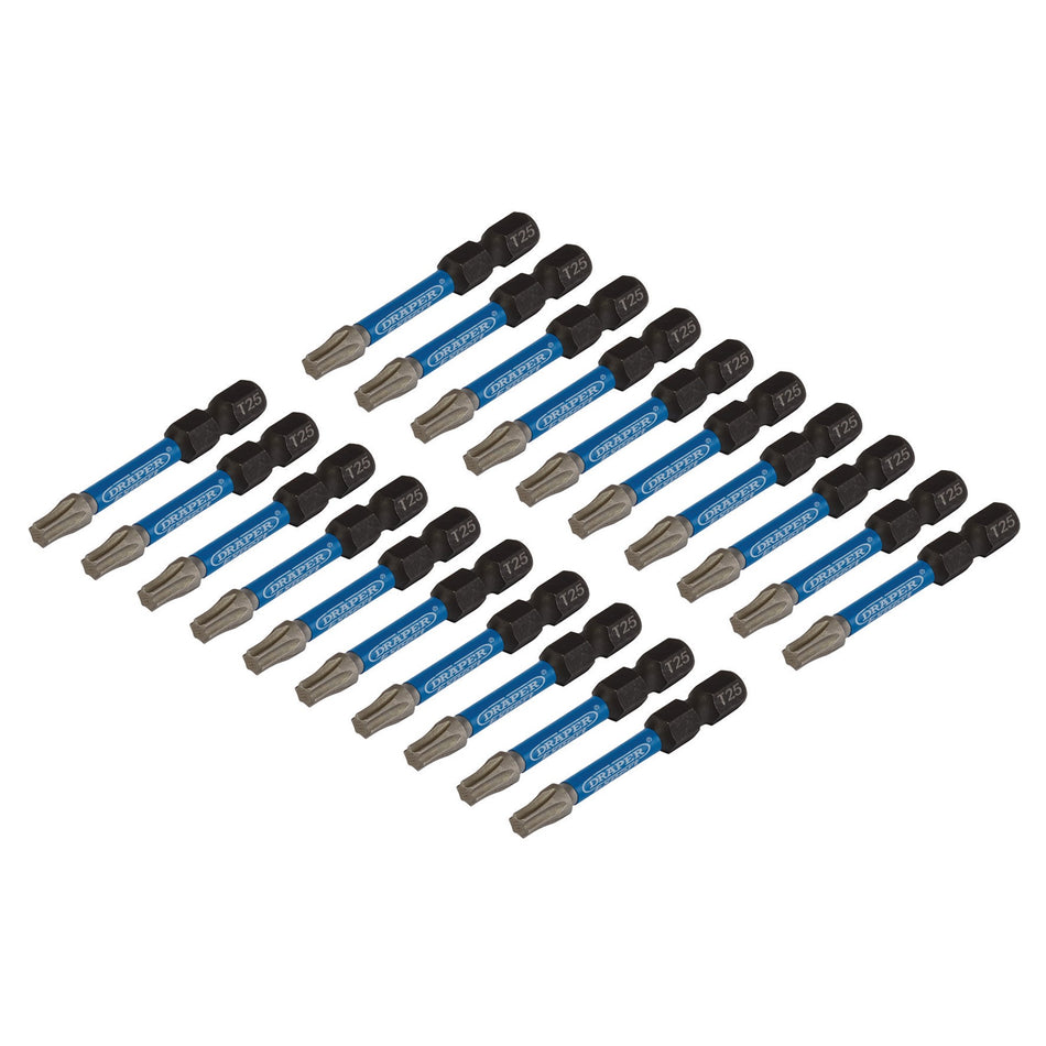 Draper-Expert-TX-STAR®-Impact-Screwdriver-Bits,-T25-x-50mm,-1/4"-Hex-(Pack-of-20)