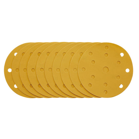 Gold-Sanding-Discs-with-Hook-&-Loop,-150mm,-400-Grit,-15-Dust-Extraction-Holes-(Pack-of-10)