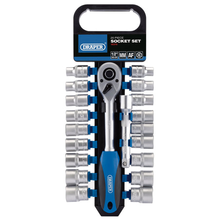 Combined-MM/AF-Socket-and-Ratchet-Set,-1/2"-Sq.-Dr.-(20-Piece)