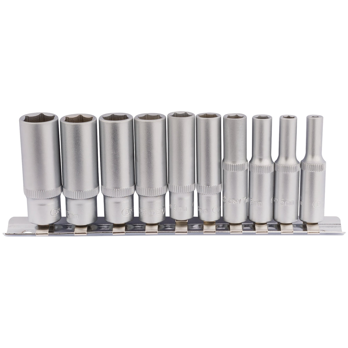 Metric-Deep-Socket-on-Metal-Rail,-1/4"-Sq.-Dr.-(10-Piece)