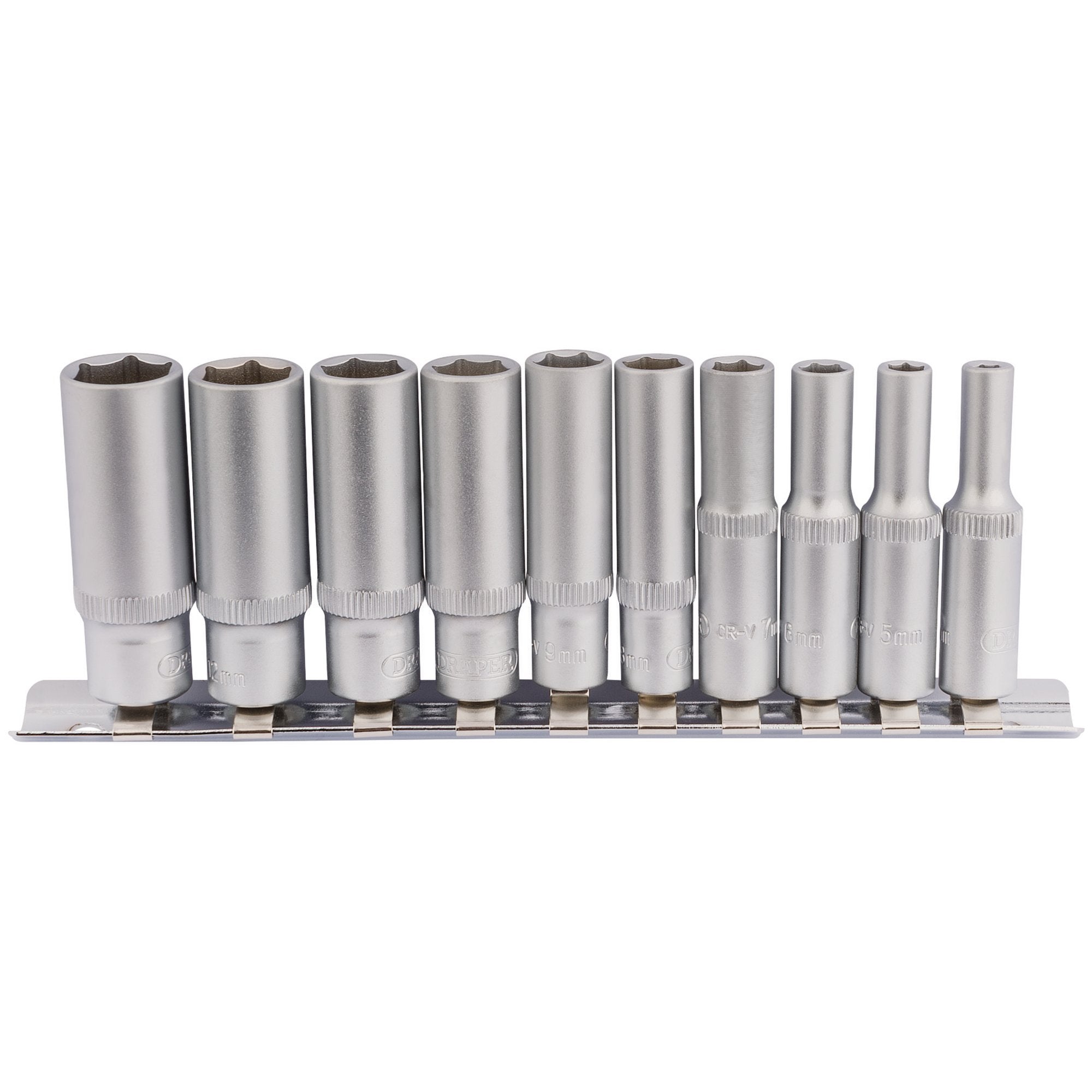 Metric-Deep-Socket-on-Metal-Rail,-1/4"-Sq.-Dr.-(10-Piece)