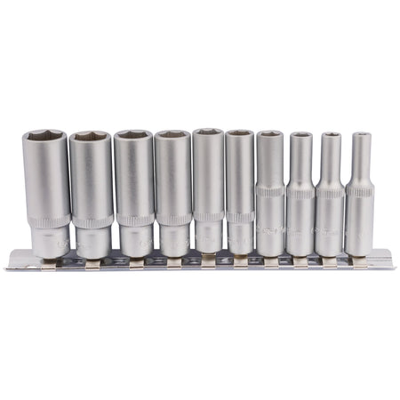 Metric-Deep-Socket-on-Metal-Rail,-1/4"-Sq.-Dr.-(10-Piece)