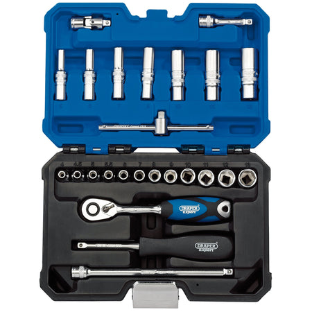 Draper-Expert-Metric-Socket-Set,-1/4"-Sq.-Dr.,-Blue-(25-Piece)