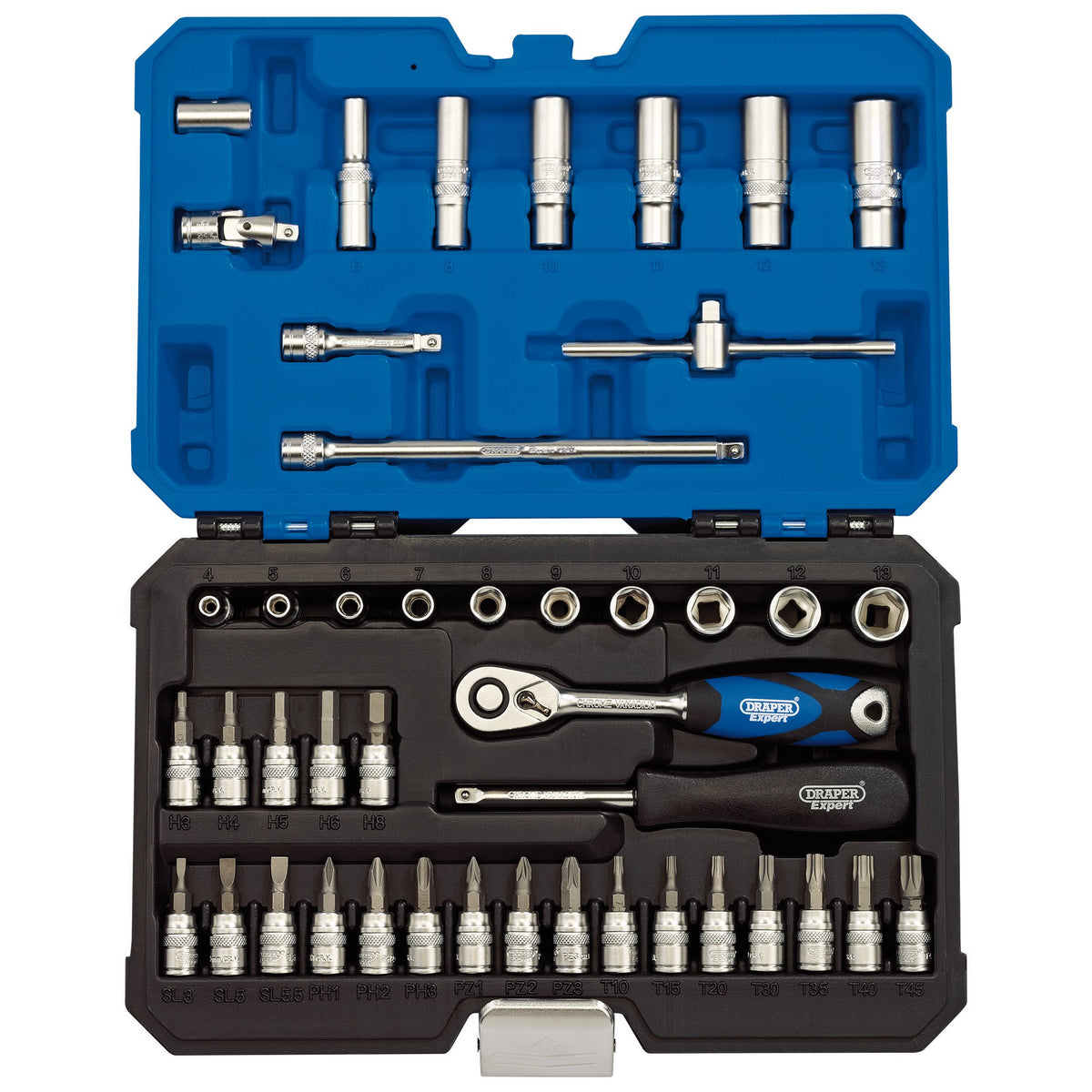 Draper-Expert-Metric-Socket-Set,-1/4"-Sq.-Dr.-(44-Piece)