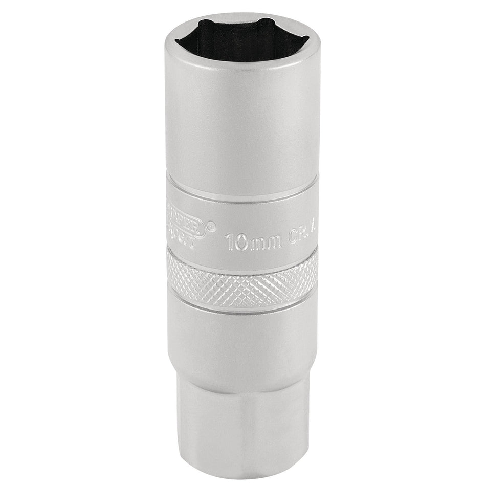 10mm-Thread-6-Point-Satin-Chrome-Spark-Plug-Socket,-3/8"-Sq.-Dr.,-16mm