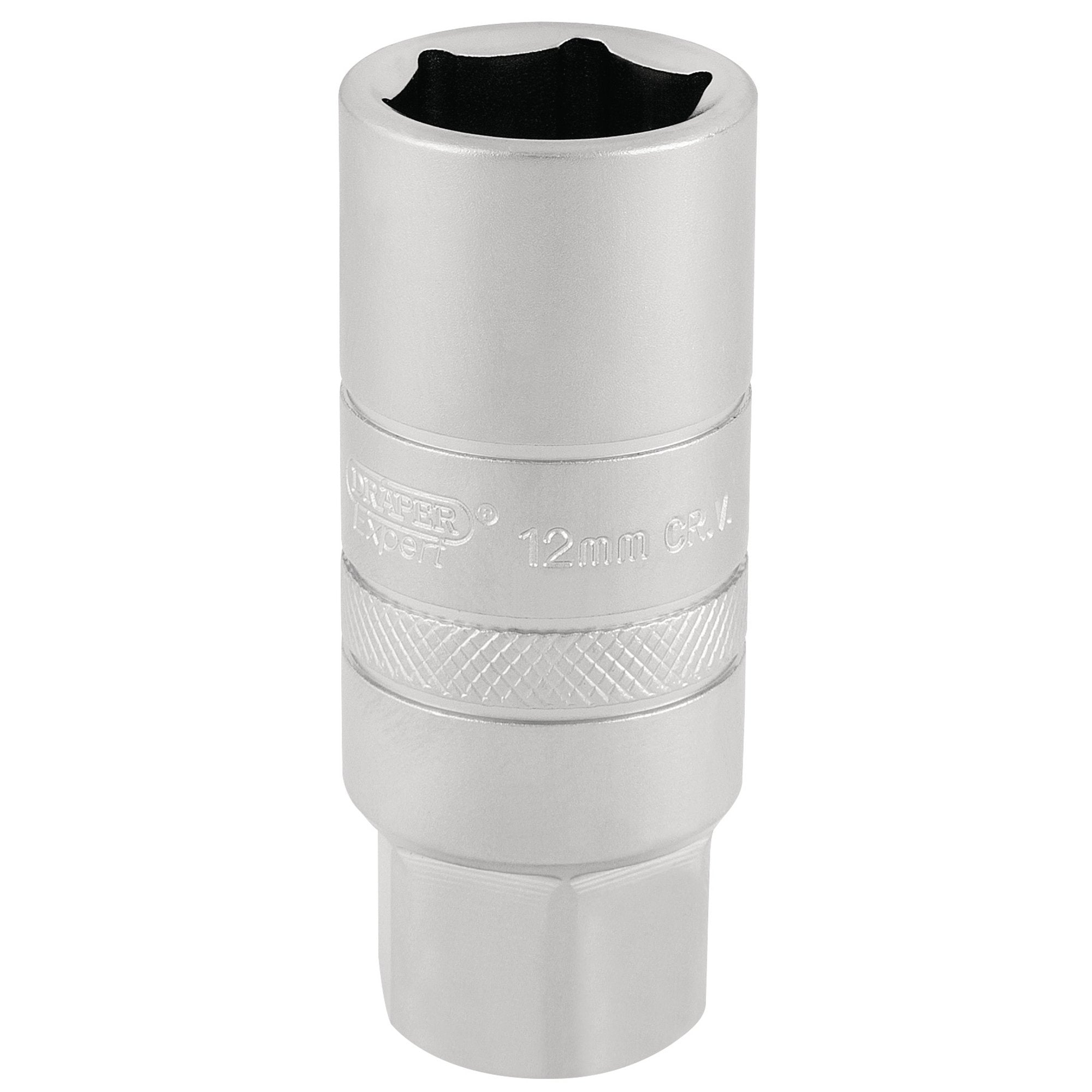 12mm-Thread-6-Point-Satin-Chrome-Spark-Plug-Socket,-3/8"-Sq.-Dr.,-18mm