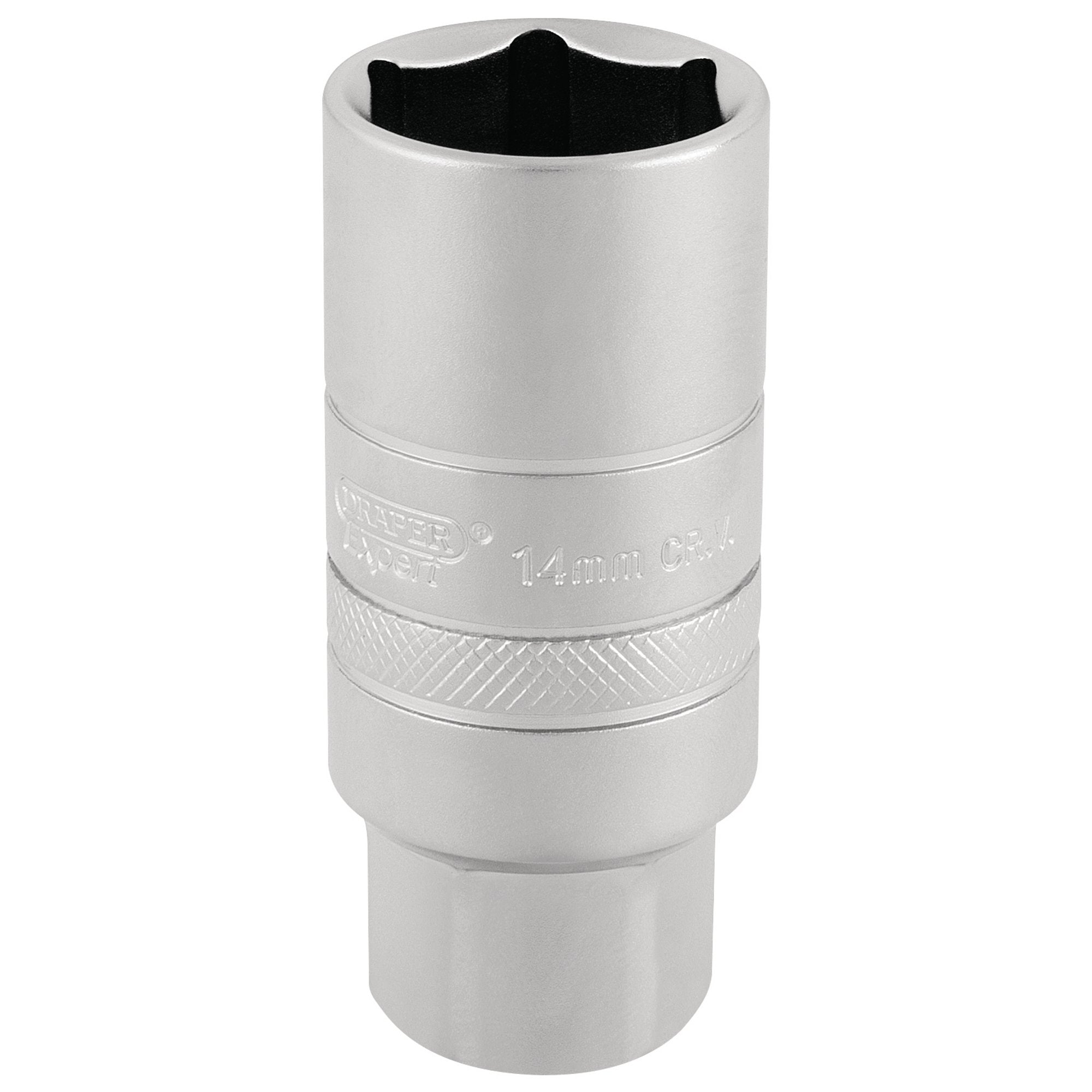 14mm-Thread-6-Point-Satin-Chrome-Spark-Plug-Socket,-3/8"-Sq.-Dr.,-21mm
