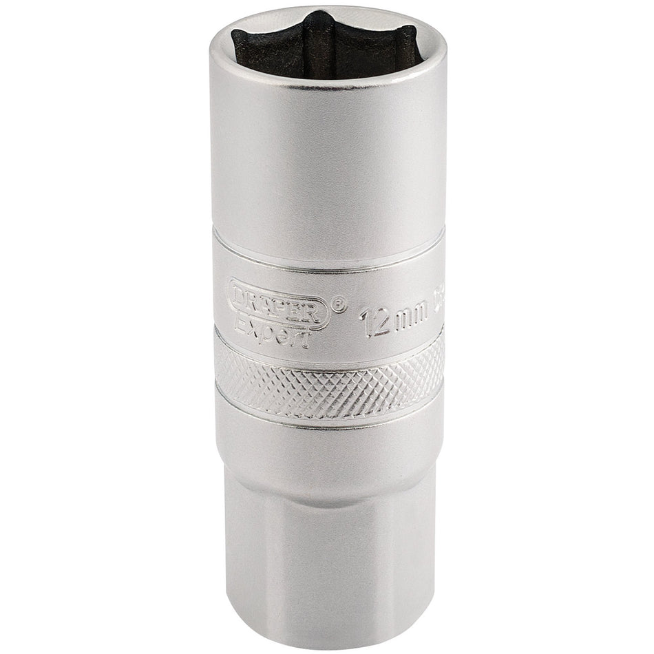 12mm-Thread-6-Point-Satin-Chrome-Spark-Plug-Socket,-1/2"-Sq.-Dr.,-18mm