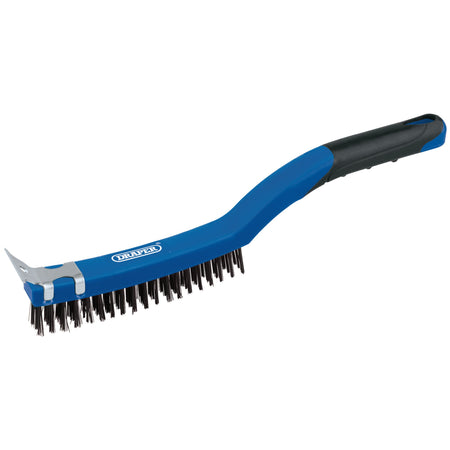 3-Row-Carbon-Steel-Wire-Scratch-Brush-with-Scraper,-350mm