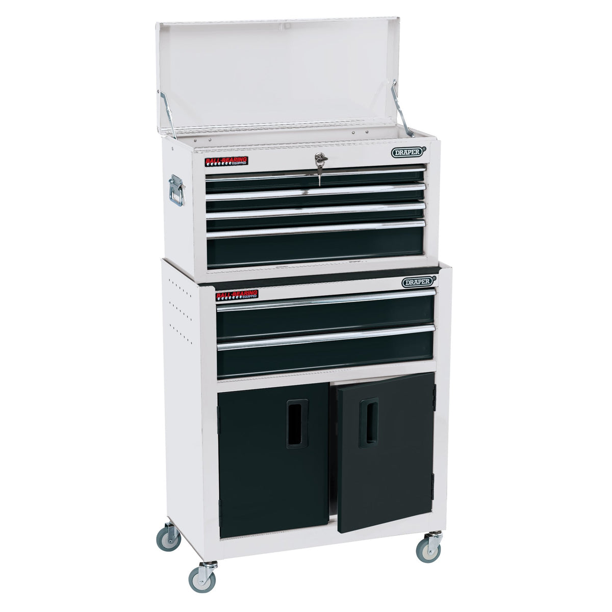 Combined-Roller-Cabinet-and-Tool-Chest,-6-Drawer,-24",-White