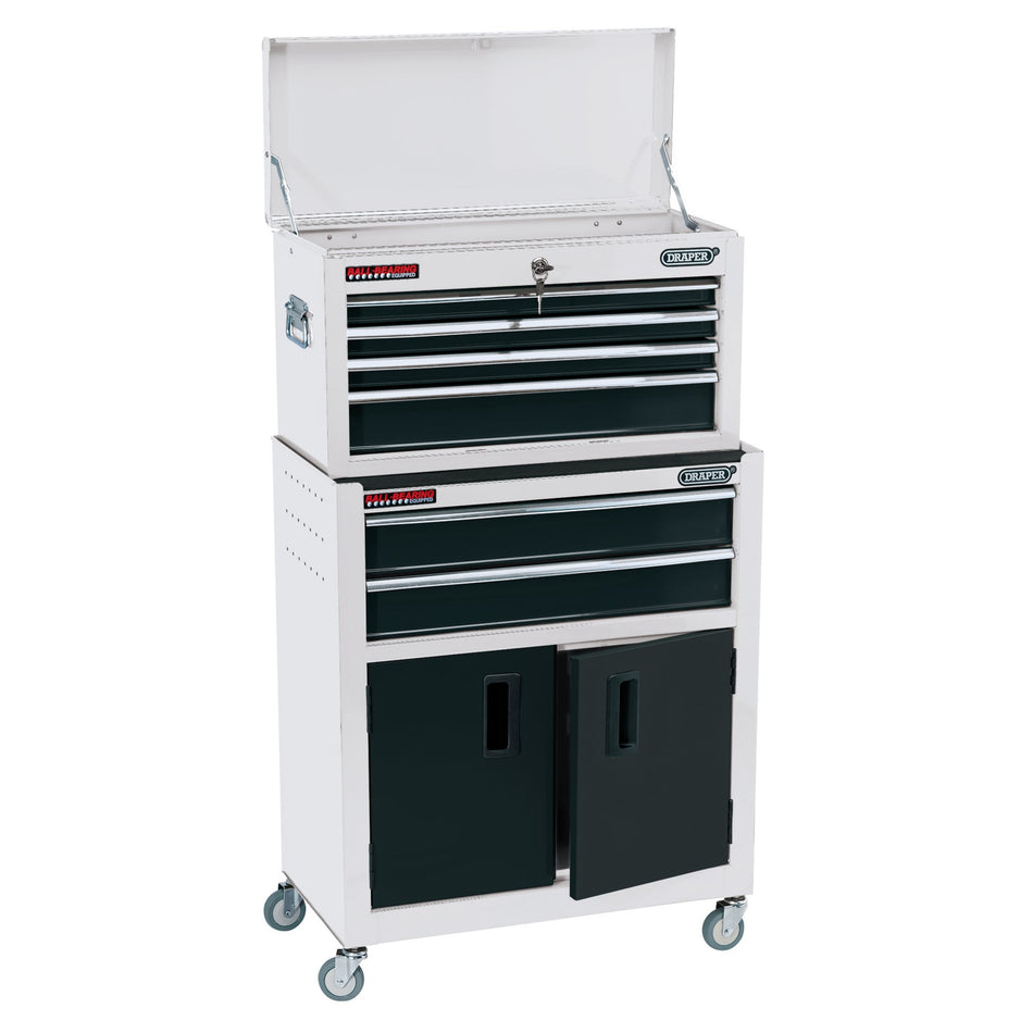 Combined-Roller-Cabinet-and-Tool-Chest,-6-Drawer,-24",-White