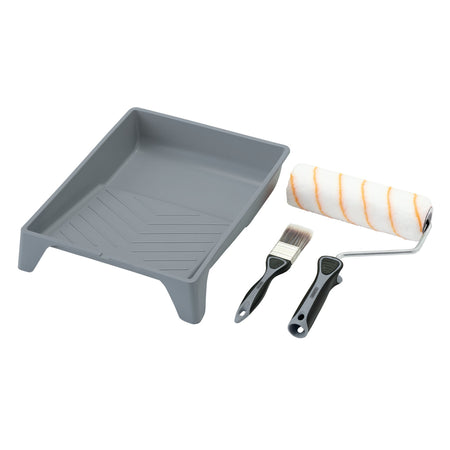 Medium-Pile-Polyester-Paint-Roller-and-Brush-Set-with-Soft-Grip-(4-Piece)