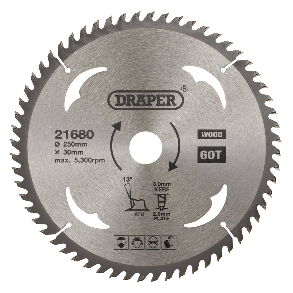 TCT-Circular-Saw-Blade-for-Wood,-250-x-30mm,-60T