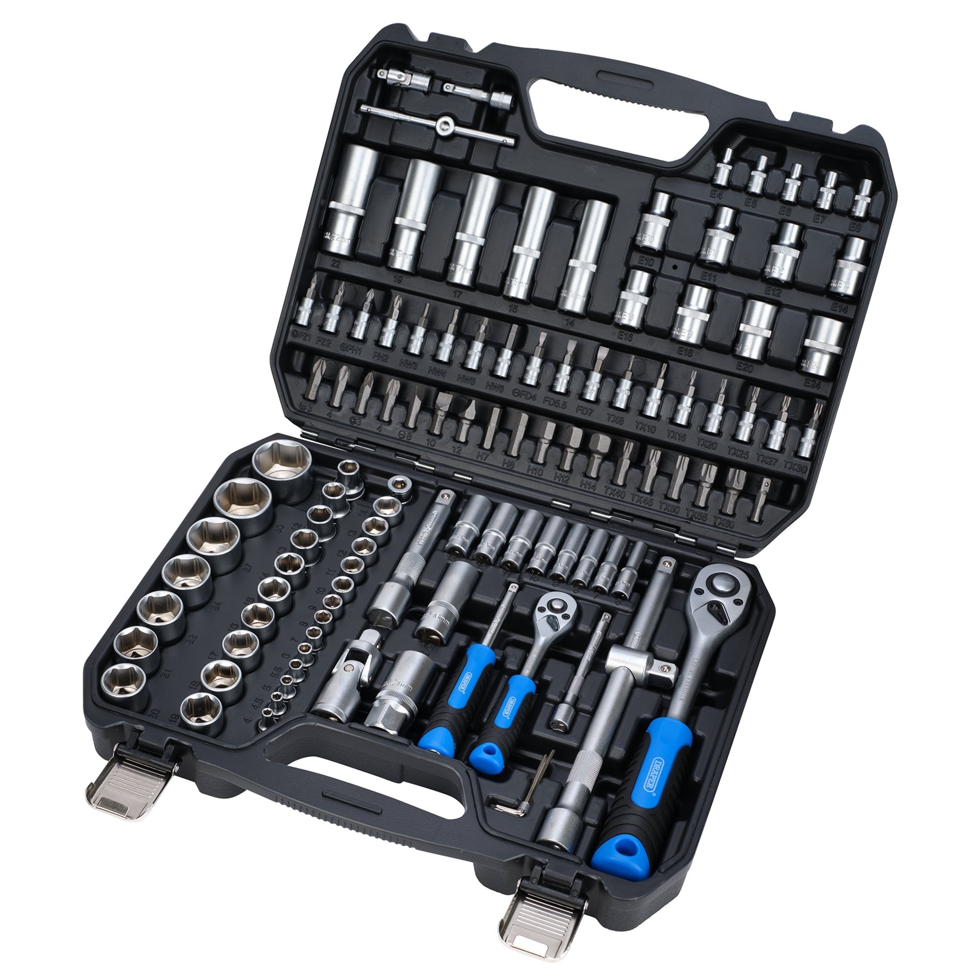 Draper-HI-TORQ®-Metric-Socket-and-Bit-Set,-1/4"-and-1/2"-Sq.-Dr.-(110-Piece)