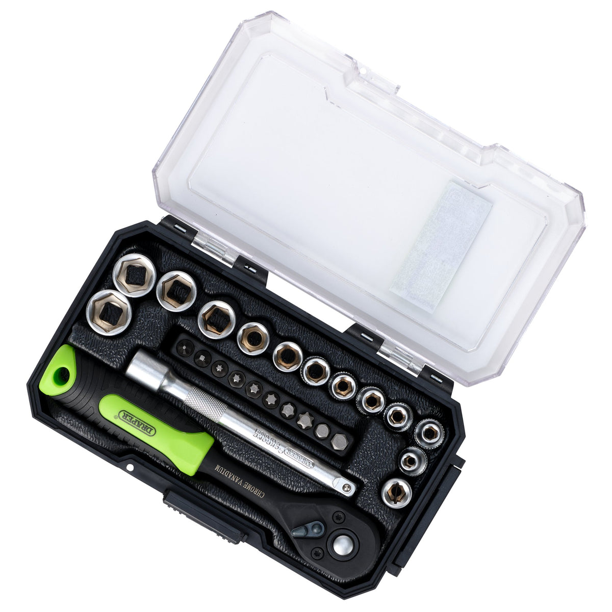 Draper-HI-TORQ®-Metric-Socket-and-Bit-Set,-1/4"-Sq.-Dr.-(25-Piece)