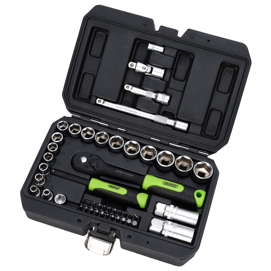 Draper-HI-TORQ®-Metric-Socket-and-Bit-Set,-1/4"-and-3/8"-Sq.-Dr.-(48-Piece)