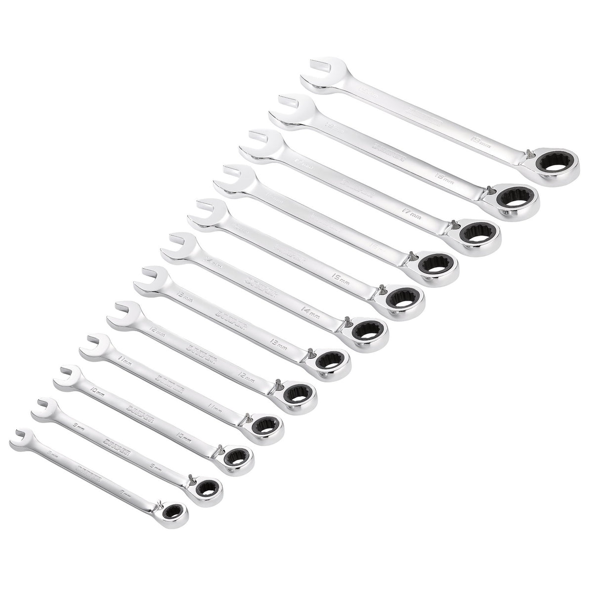Draper-HI-TORQ®-Metric-Reversible-Ratchet-Combination-Spanner-Set-(12-Piece)
