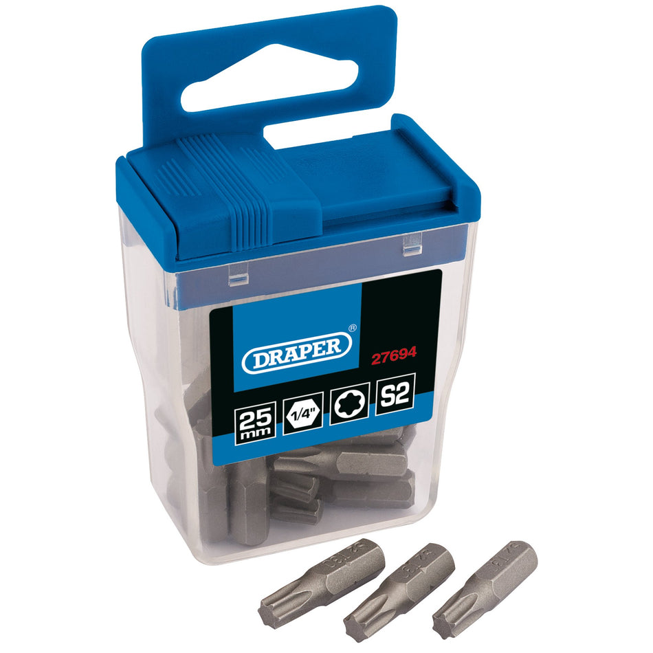 Draper-TX-STAR®-Long-Insert-Bits-in-Plastic-Storage-Case,-T30-x-25mm-(Pack-of-20)