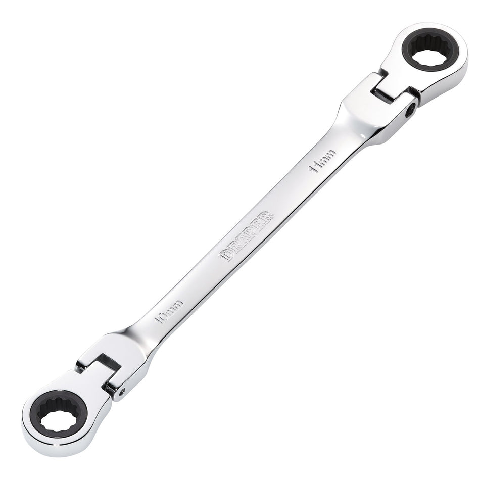 Draper-HI-TORQ®-Metric-Flexible-Head-Double-Ring-Ratchet-Spanner,-10-x-11mm