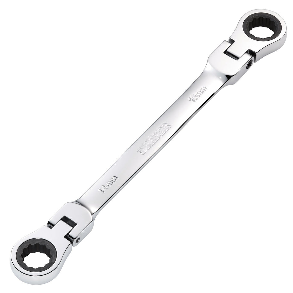 Draper-HI-TORQ®-Metric-Flexible-Head-Double-Ring-Ratchet-Spanner,-14-x-15mm