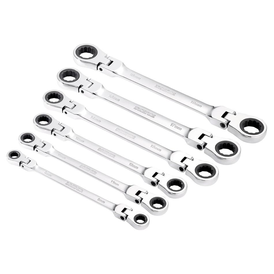 Draper-HI-TORQ®-Metric-Flexible-Head-Double-Ring-Ratchet-Spanner-Set-(6-Piece)