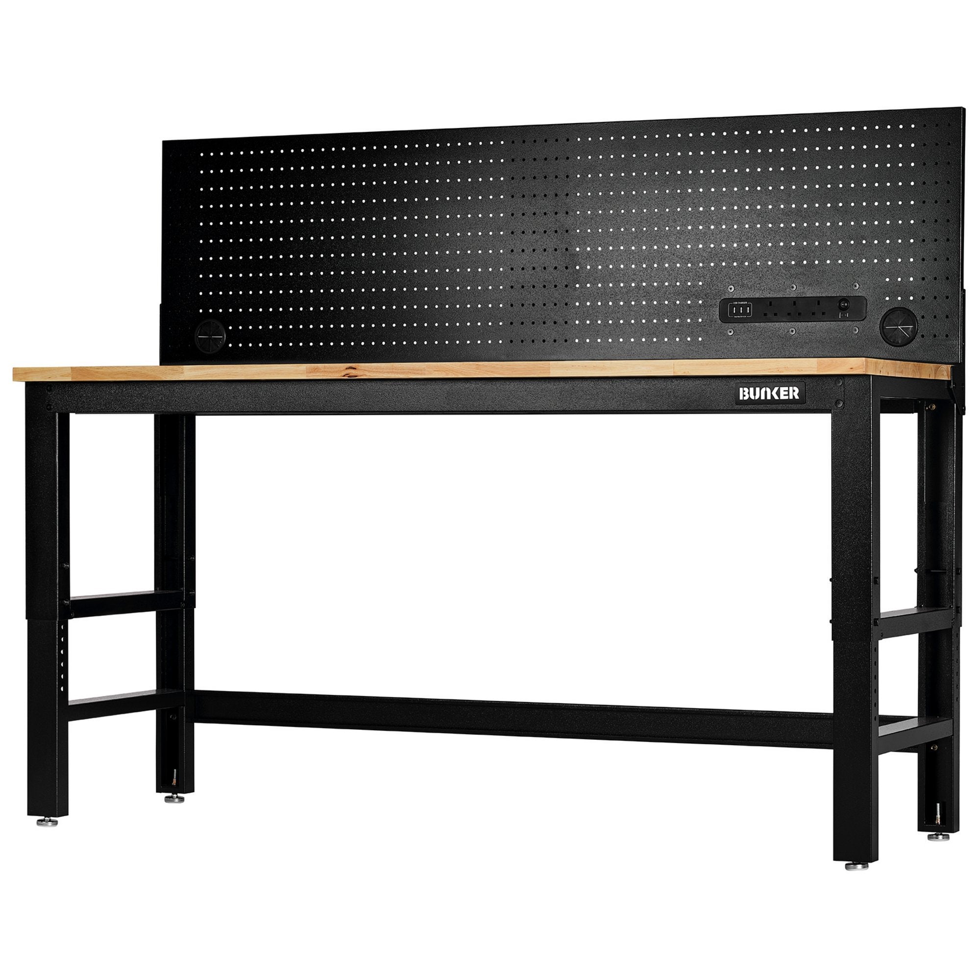 BUNKER®-Workbench-with-Hardwood-Worktop-and-Power-Pegboard,-1830mm