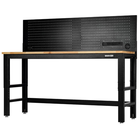 BUNKER®-Workbench-with-Hardwood-Worktop-and-Power-Pegboard,-1830mm