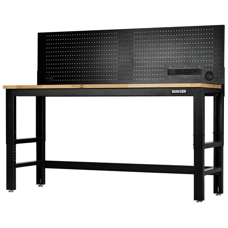 BUNKER®-Workbench-with-Hardwood-Worktop-and-Power-Pegboard,-1830mm