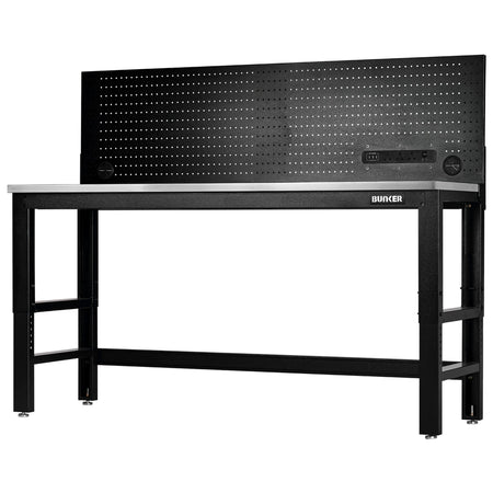 BUNKER®-Workbench-with-Stainless-Steel-Worktop-and-Power-Pegboard,-1830mm