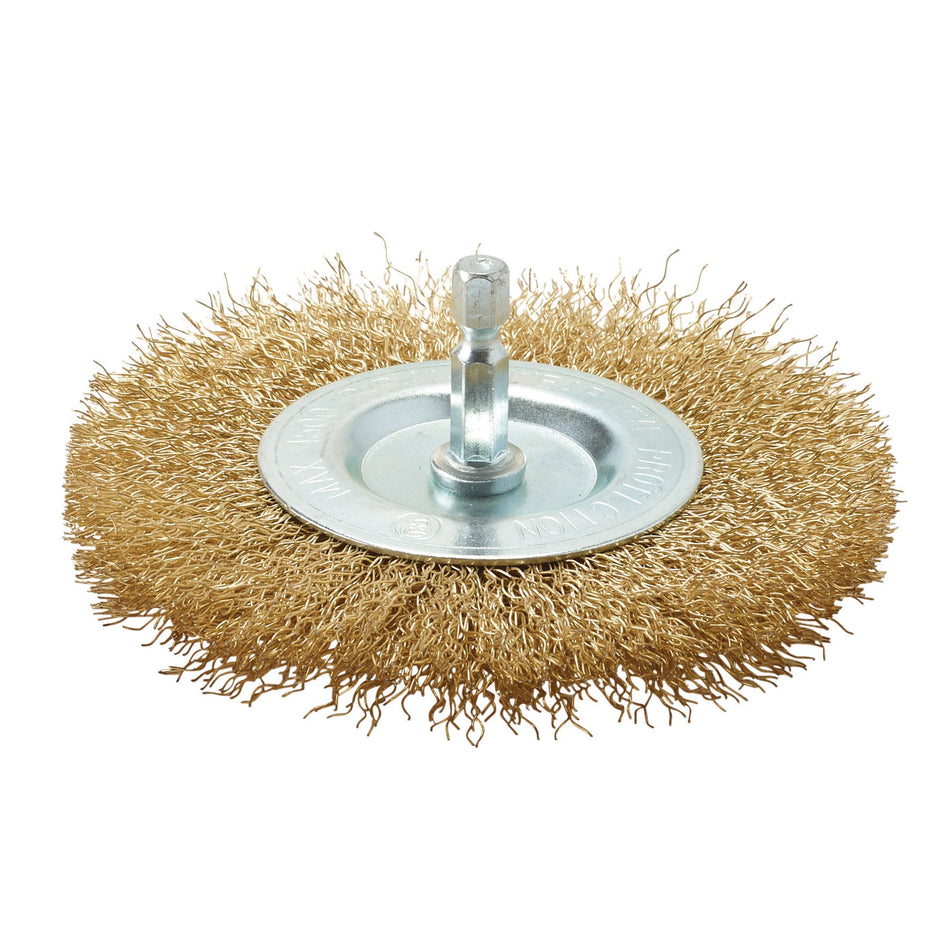 Brassed-Steel-Crimped-Wire-Wheel-Brush,-100mm
