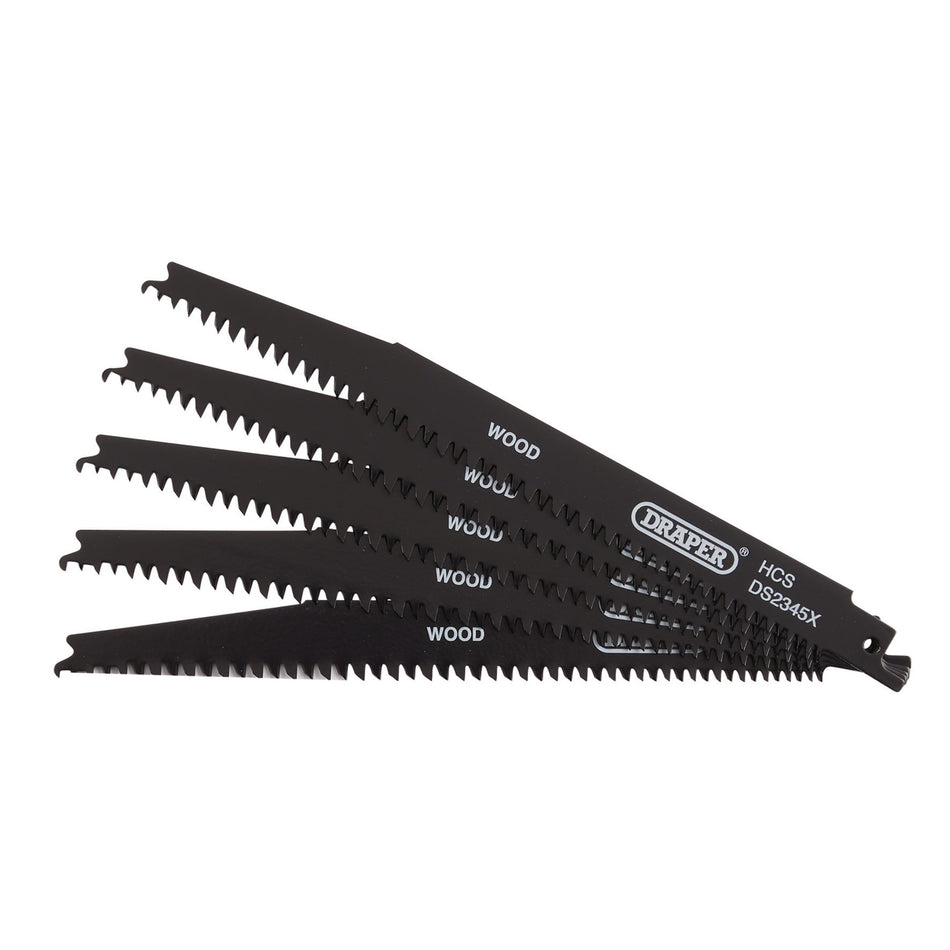 Reciprocating-Saw-Blades-for-Wood-and-Plastic-Cutting,-200mm,-6-10tpi-(Pack-of-5)