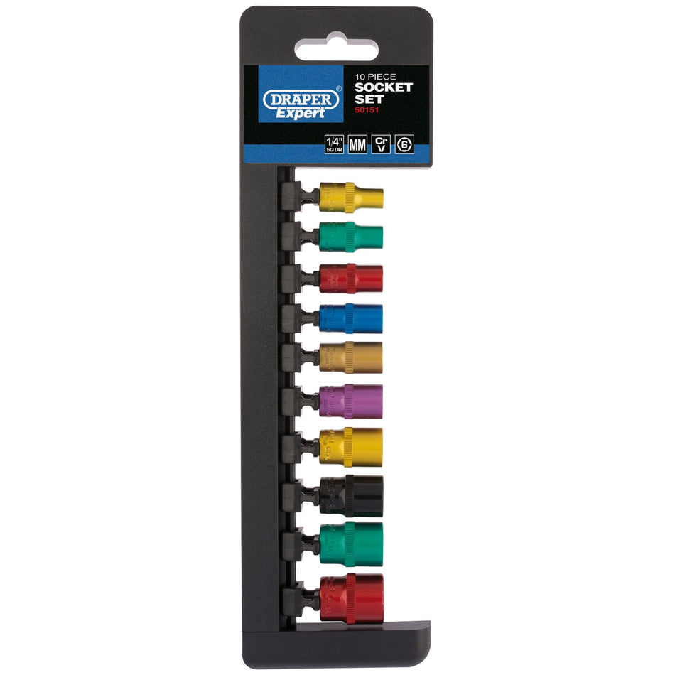 Metric-Coloured-Socket-Set,-1/4"-Sq.-Dr.-(10-Piece)