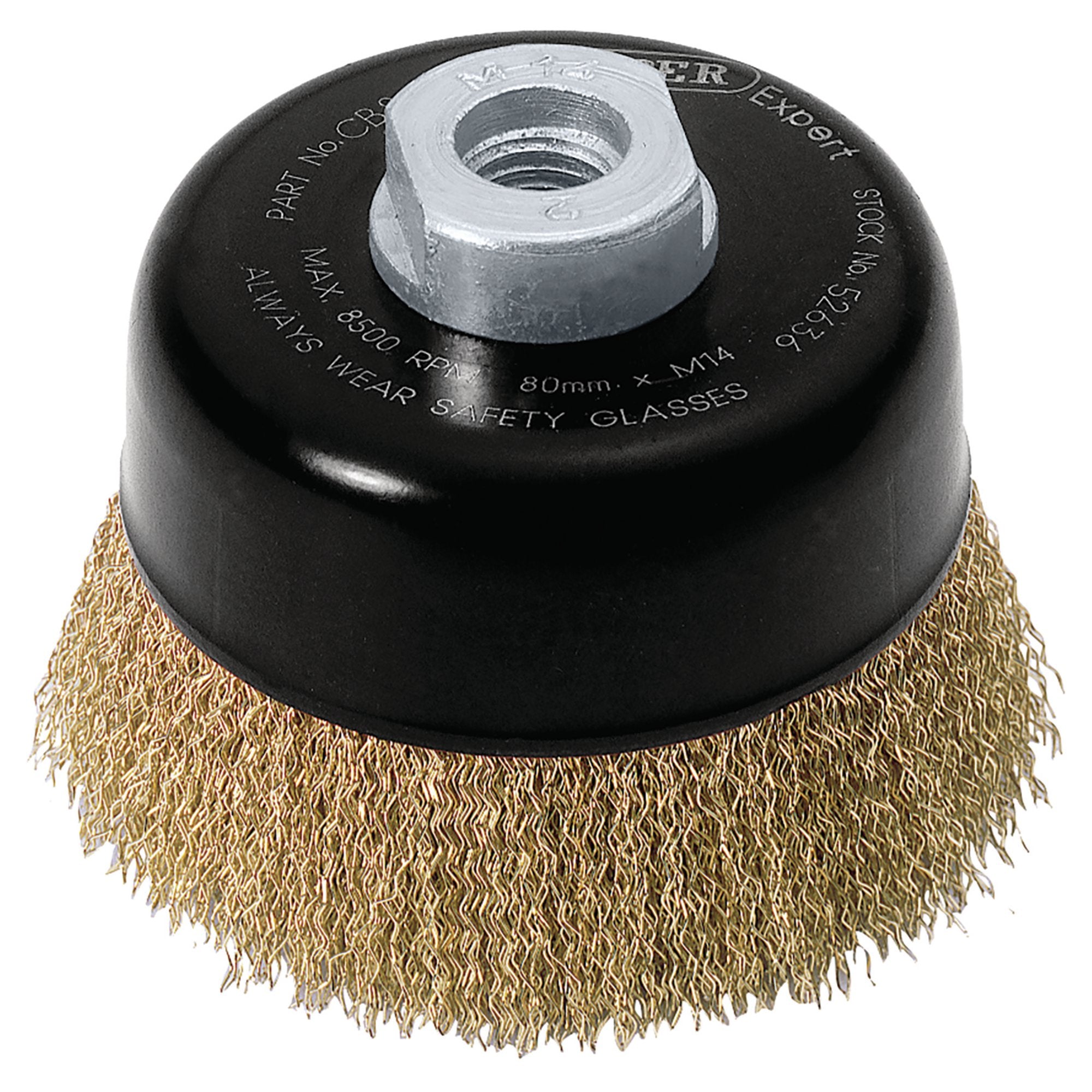 Draper-Expert-Brassed-Steel-Crimped-Wire-Cup-Brush,-80mm,-M14