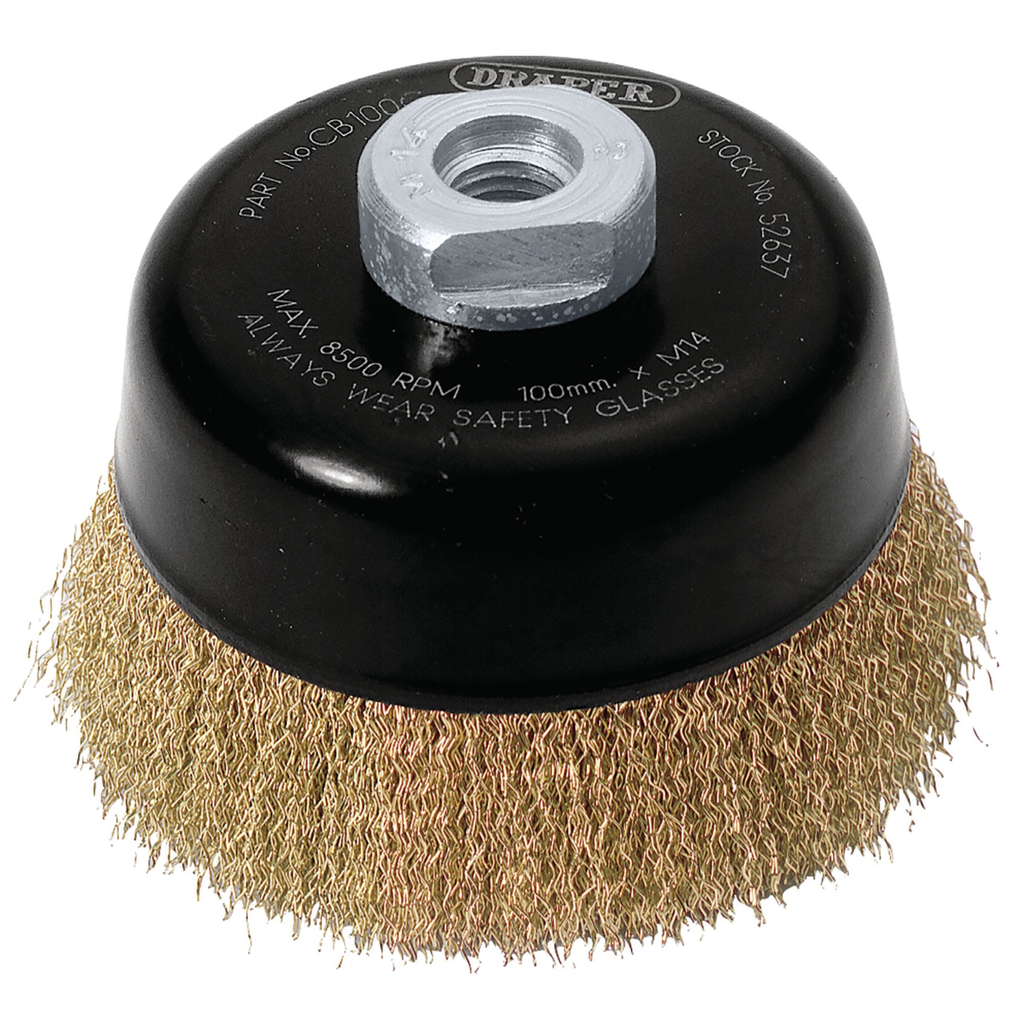 Draper-Expert-Brassed-Steel-Crimped-Wire-Cup-Brush,-100mm,-M14