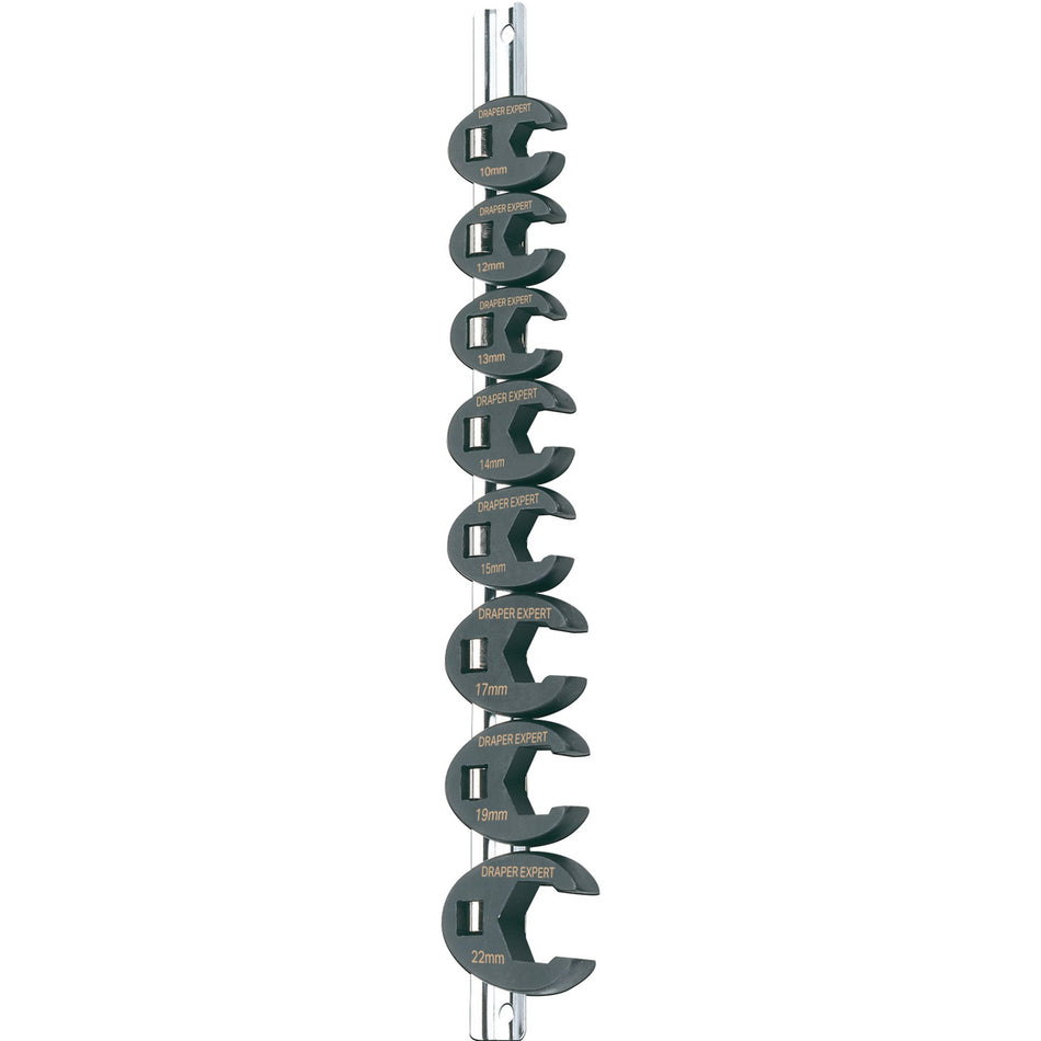 Metric-Crow-Foot-Spanner-Set-on-a-Metal-Rail,-3/8"-Sq.-Dr.-(8-Piece)