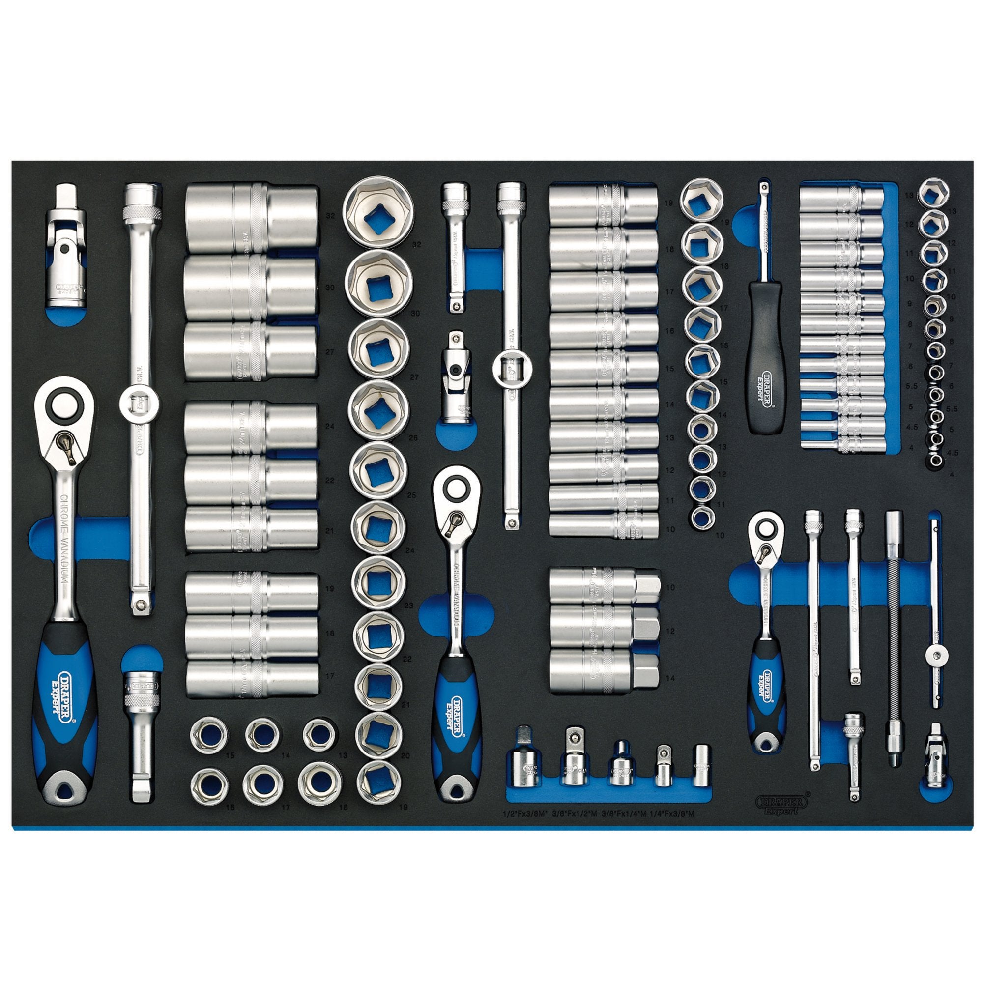 Soft-Grip-Socket-Set-in-Full-Plus-Drawer-EVA-Insert-Tray,-1/4",-3/8"-&-1/2"-(96-Piece)